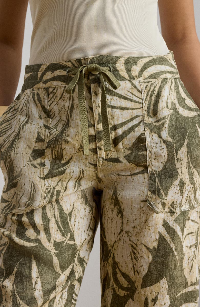 Lauren Ralph Lauren Palm Print Linen Wide Leg Pants, Alternate, color, Farm Olive Green