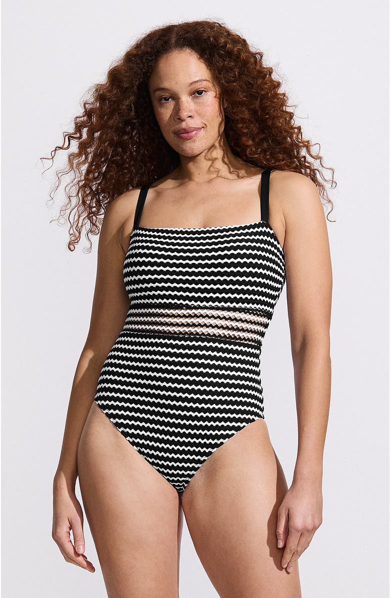 Lands' End Crochet Square Neck High Leg One Piece Swimsuit, Main, color, Black/White