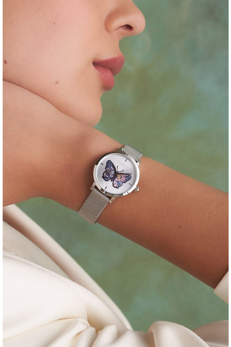 Signature Butterfly Mesh Strap Watch, 28mm, Alternate, color, SILVER