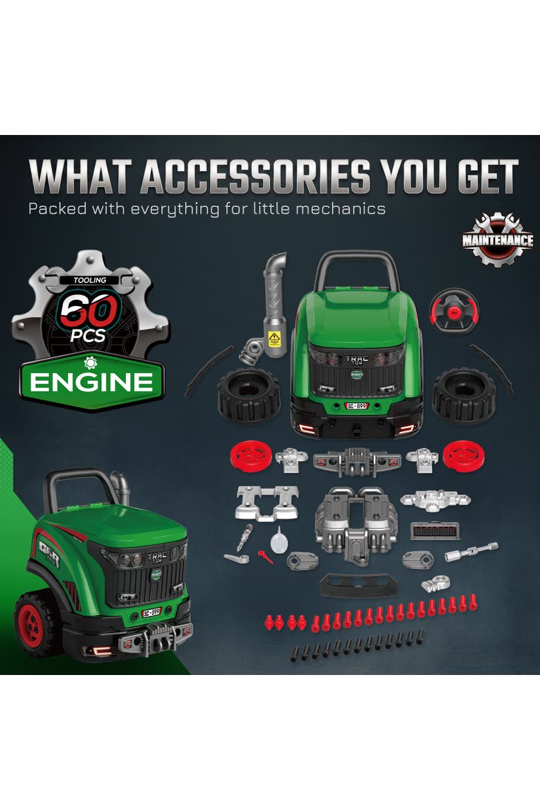 Large Truck Engine Toy, Kids Mechanic Repair Set with Spray, Lights, Sounds and Removable Parts, Educational Gifts for 3-6 Year Boys Girls, Green, Alternate, color, Green