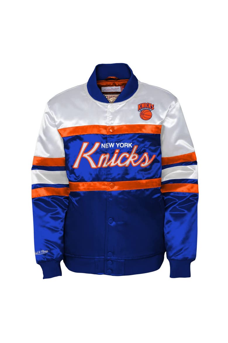 Youth Mitchell & Ness Blue New York Knicks Satin Full-Snap Jacket, Alternate, color, Blue