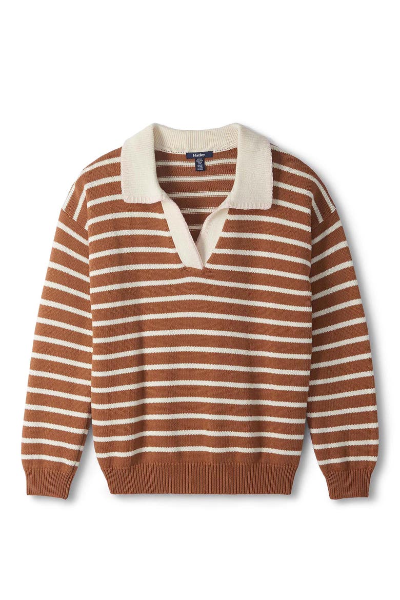 Johnny Collar Striped Cotton Sweater, Alternate, color, CAMEL