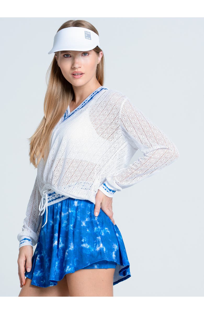 Lucky in Love Shibori Stripe Lace Pullover, Alternate, color, White