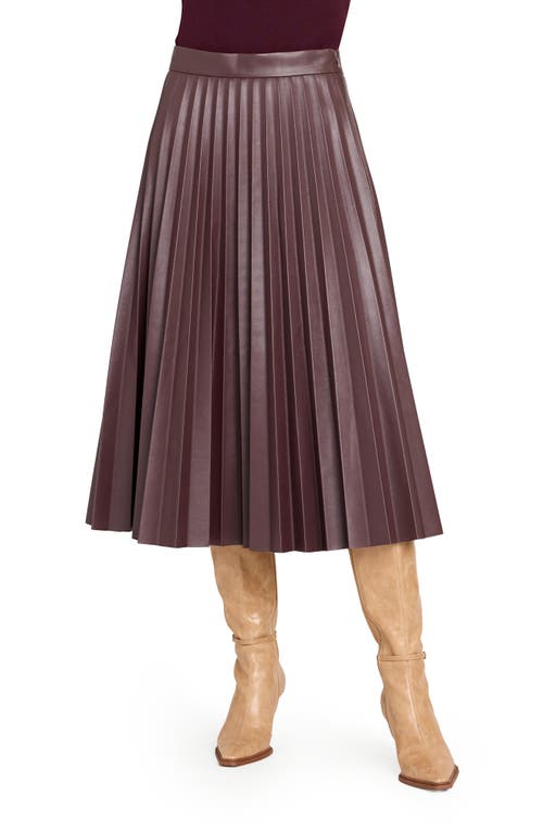Tahari Asl Pleated Faux Leather Midi Skirt In Burgundy