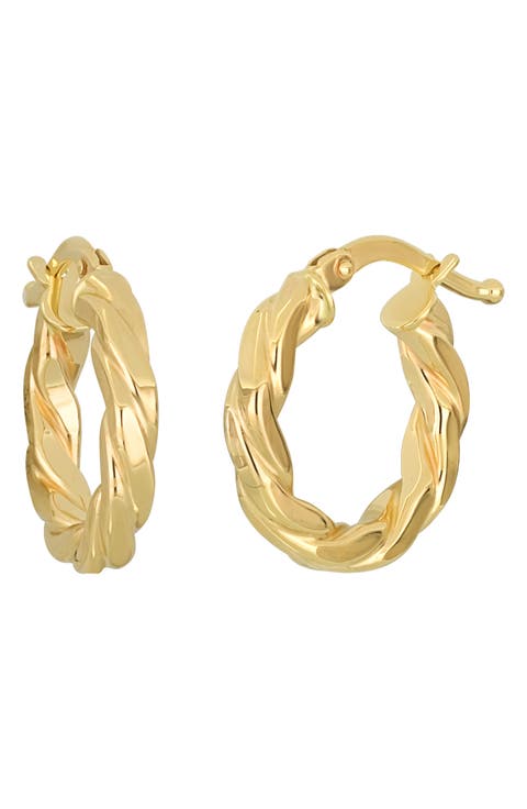 14K Gold Twisted Huggie Hoop Earrings