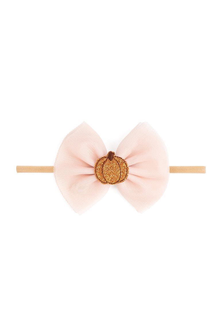Pumpkin Tulle Bow Baby Headband, Main, color, Pink