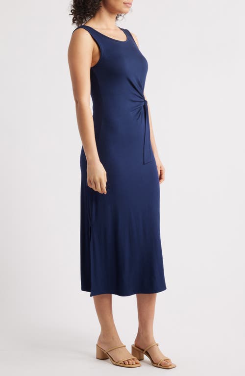 Shop Loveappella Side Tie Sleeveless Midi Dress In Navy