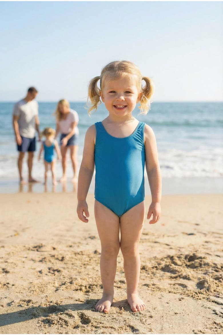 Girls UPF 50+ Nylon/Spandex Blend One-Piece Swimsuit, Alternate, color, Deep Purple