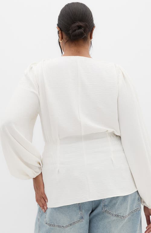 City Chic Cara Long Sleeve Peplum Shirt In White