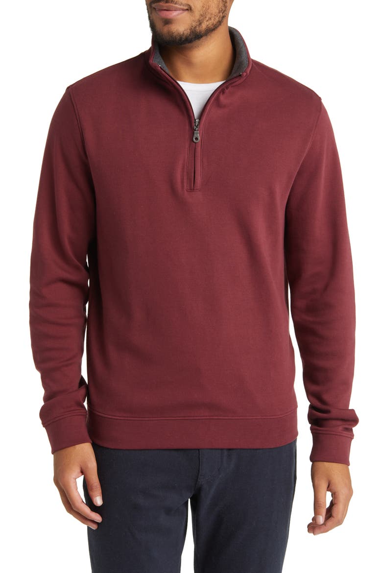 Pima Cotton Interlock Quarter Zip Pullover, Main, color, BURGUNDY