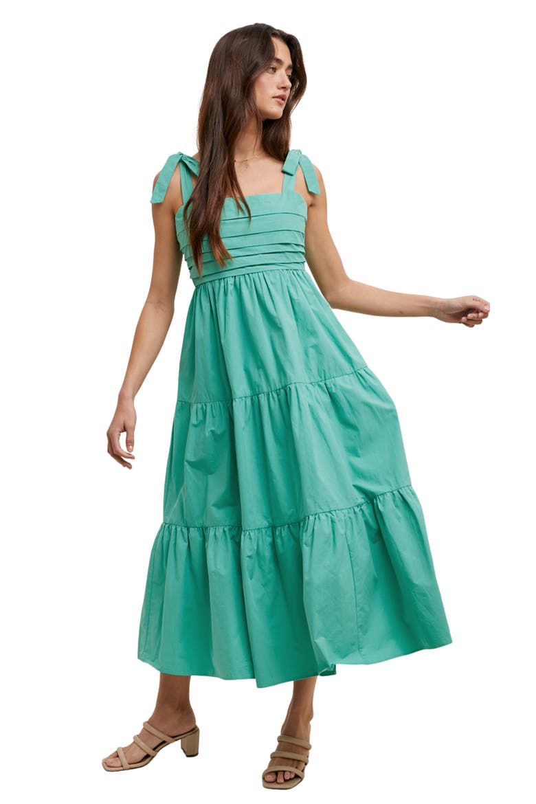 Tie Strap Pleated Bodice Cotton Sundress, Alternate, color, SEA GREEN