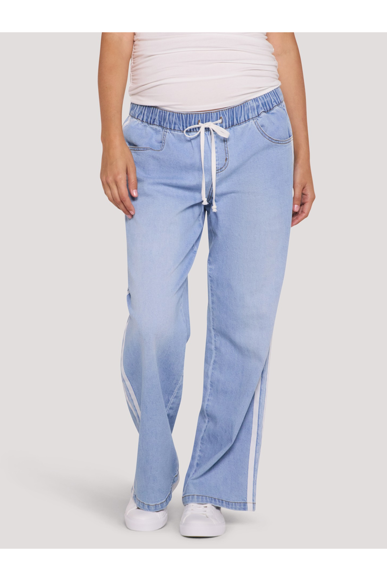 Drawstring Pull On Wide Leg Pant, Alternate, color, Light Wash with White Stripe