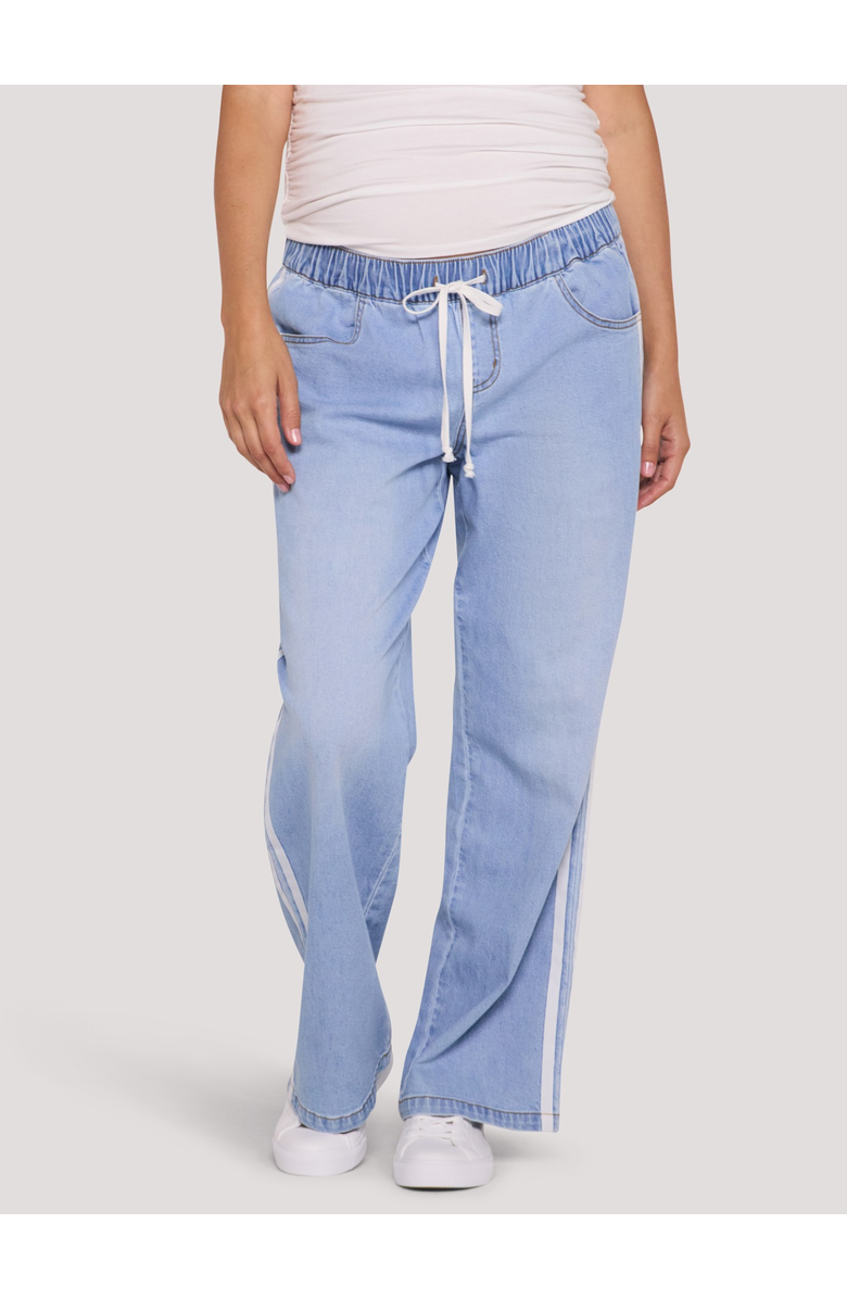 MOTHERHOOD MATERNITY Drawstring Pull On Wide Leg Pant, Alternate, color, Light Wash With White Stripe