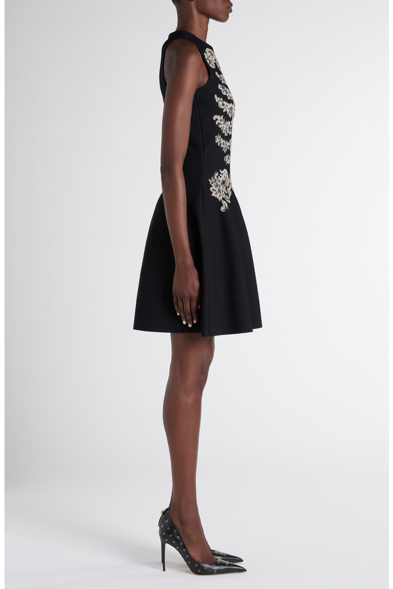 Metallic Lace Rib Cage Jacquard Fit & Flare Minidress, Alternate, color, BLACK
