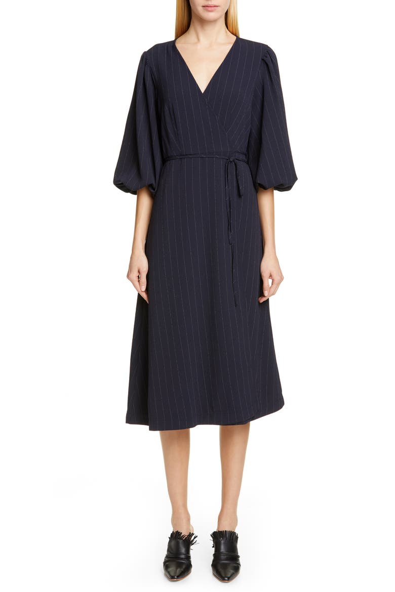 Heavy Crepe Midi Wrap Dress, Main, color, TOTAL ECLIPSE