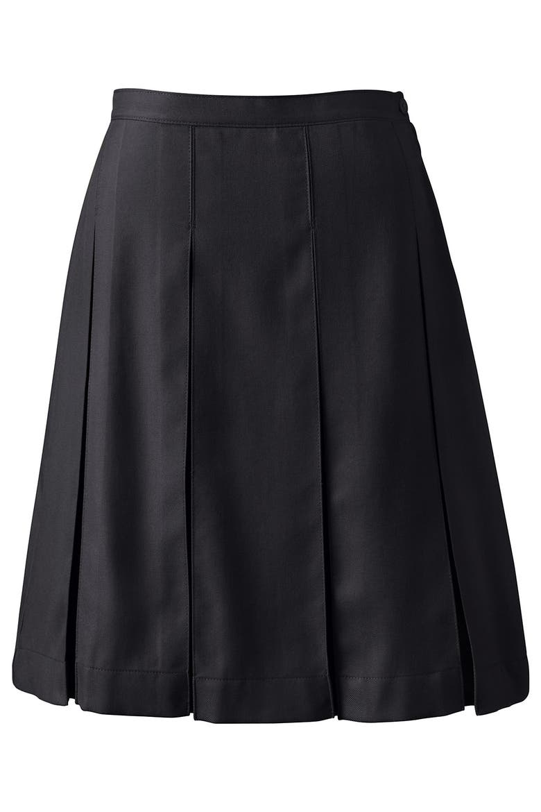 Plus Size Solid Top of Knee Box Pleat Skirt, Alternate, color, Black