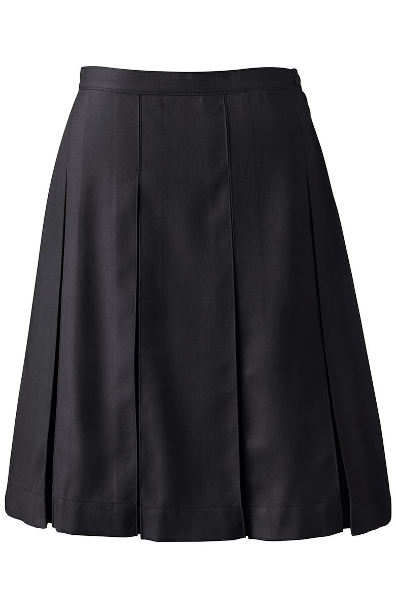 Lands' End Plus Size Solid Top of Knee Box Pleat Skirt, Alternate, color, Black