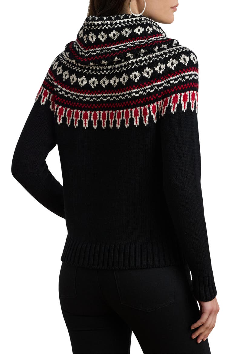 Fair Isle Cotton Turtleneck Sweater, Alternate, color, BLACK/ CREAM/ RED