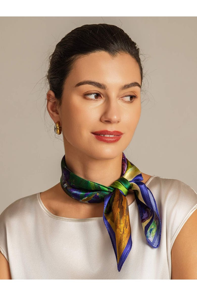 Pure silk colored square scarf, Alternate, color, Bright Purple
