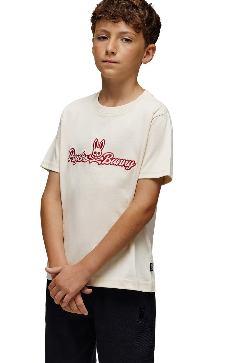 Psycho Bunny Kids' Eastwood Wordmark Cotton Graphic T-Shirt, Alternate, color, White Cap Grey