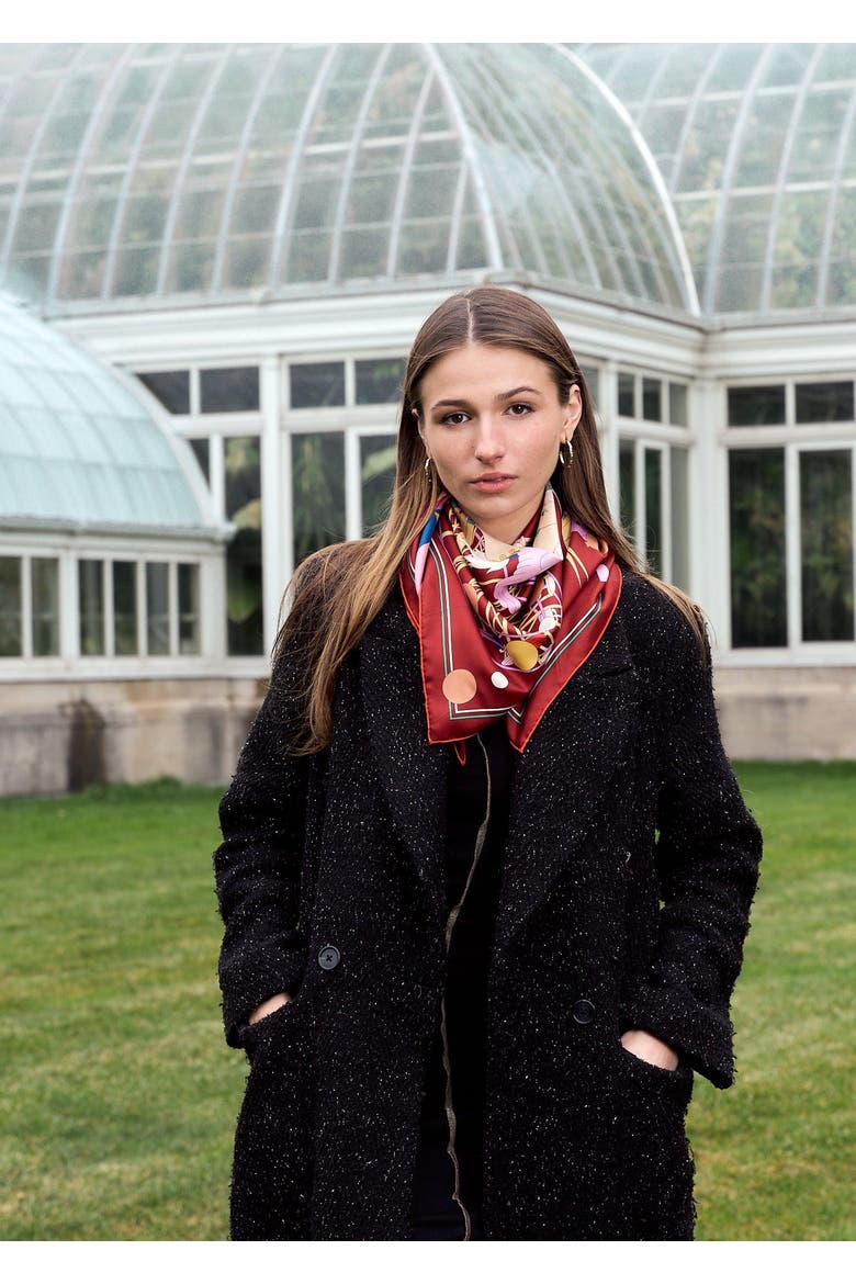 "Pop Pony" Silk Twill Large Silk Scarf, Alternate, color, Burgundy