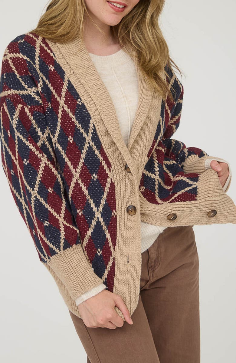 Blu Pepper Argyle Cotton Button Front Cardigan, Alternate, color, Navy Multi