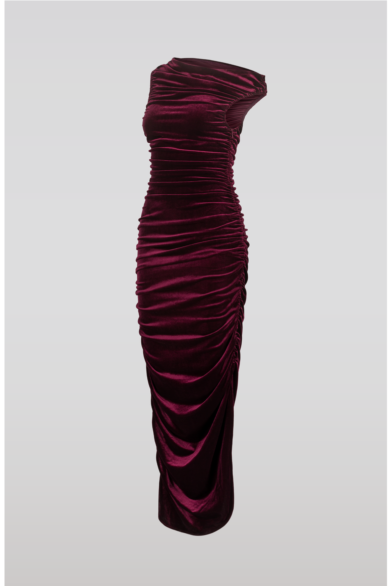 Draped Velvet Dress, Alternate, color, Burgundy