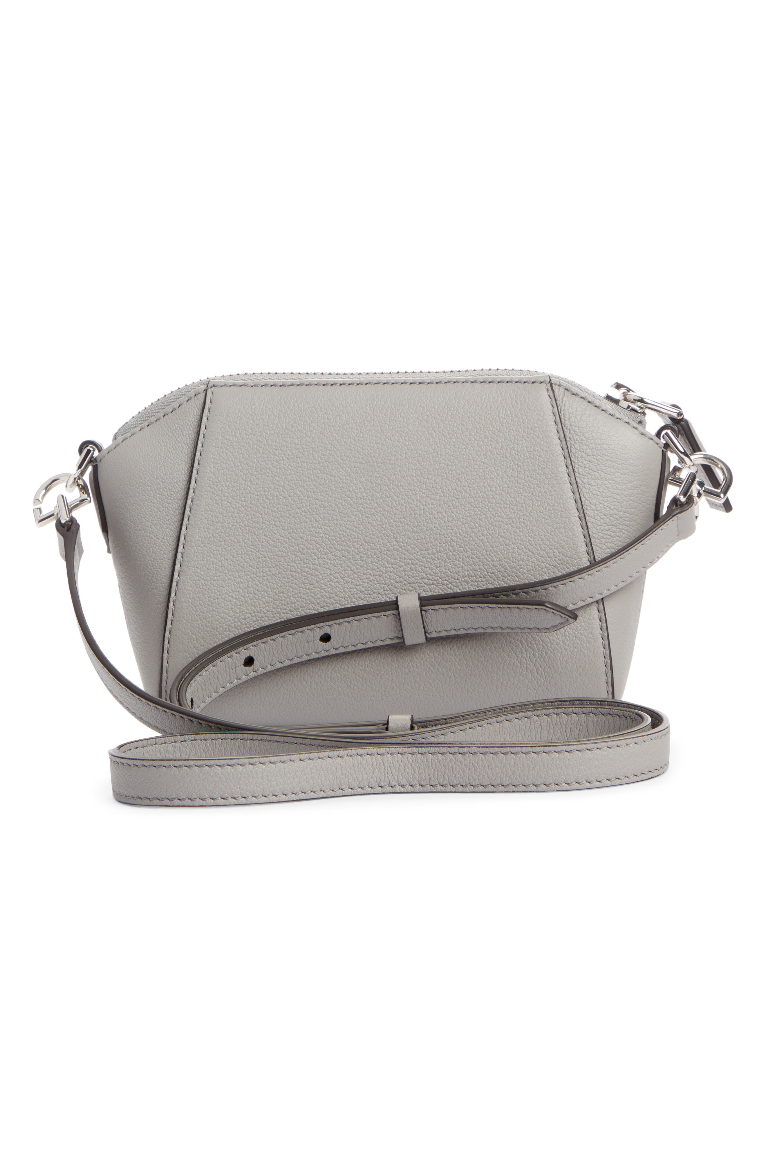 Nano Antigona Sugar Leather Crossbody Bag, Alternate, color, PEARL GREY