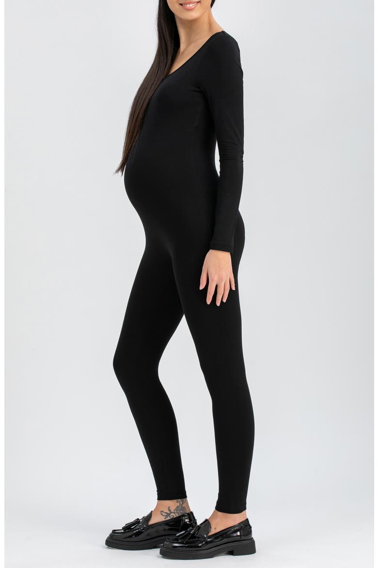Maddy Long Sleeve Maternity Jumpsuit, Alternate, color, BLACK