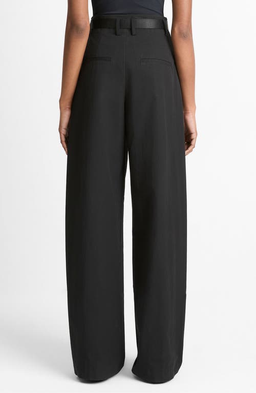 Vince Pleated High Waist Wide Leg Cotton Blend Pants In Black