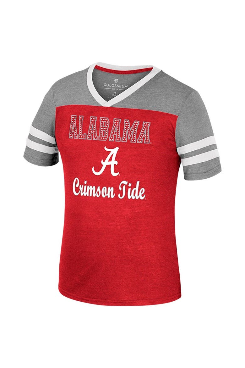 Girls Youth Colosseum Crimson/Heather Gray Alabama Crimson Tide Summer Striped V-Neck T-Shirt, Alternate, color, Crimson