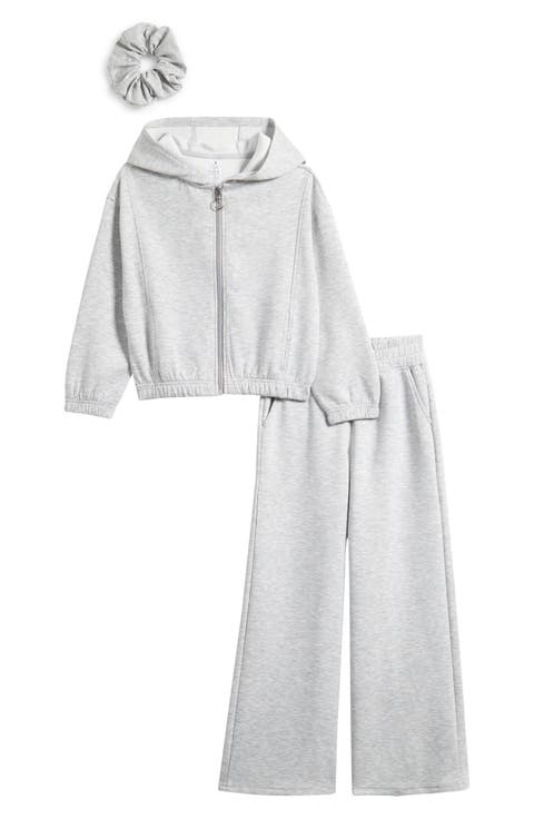 Kids' Rhinestone Zip-Up Hoodie, Flare Sweatpants & Scrunchie Set (Big Kid)