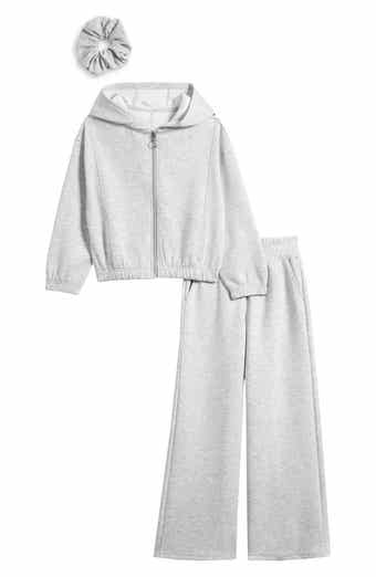 YOGALICIOUS Kids' Rhinestone Zip-Up Hoodie, Flare Sweatpants & Scrunchie Set