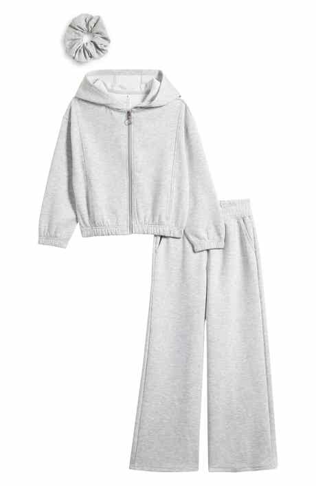 YOGALICIOUS Kids' Rhinestone Zip-Up Hoodie, Flare Sweatpants & Scrunchie Set