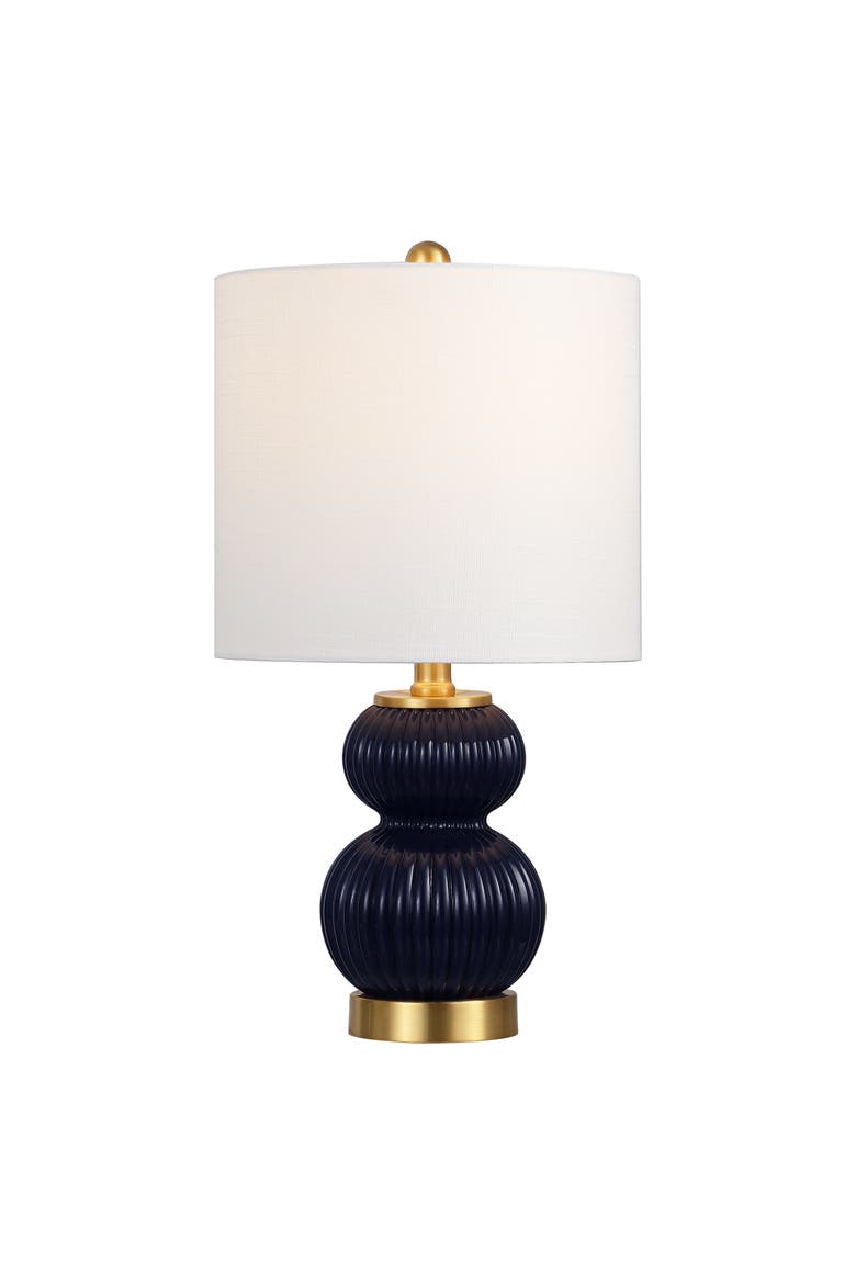 Daphne Ribbed Metal/Glass LED Table Lamp, Main, color, Navy