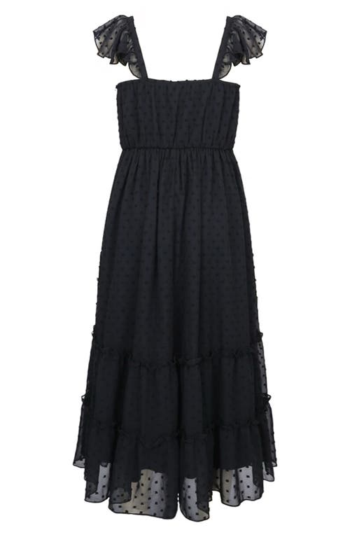 Zunie Kids' Embroidered Flutter Sleeve Clip Dot Chiffon Party Maxi Dress In Black