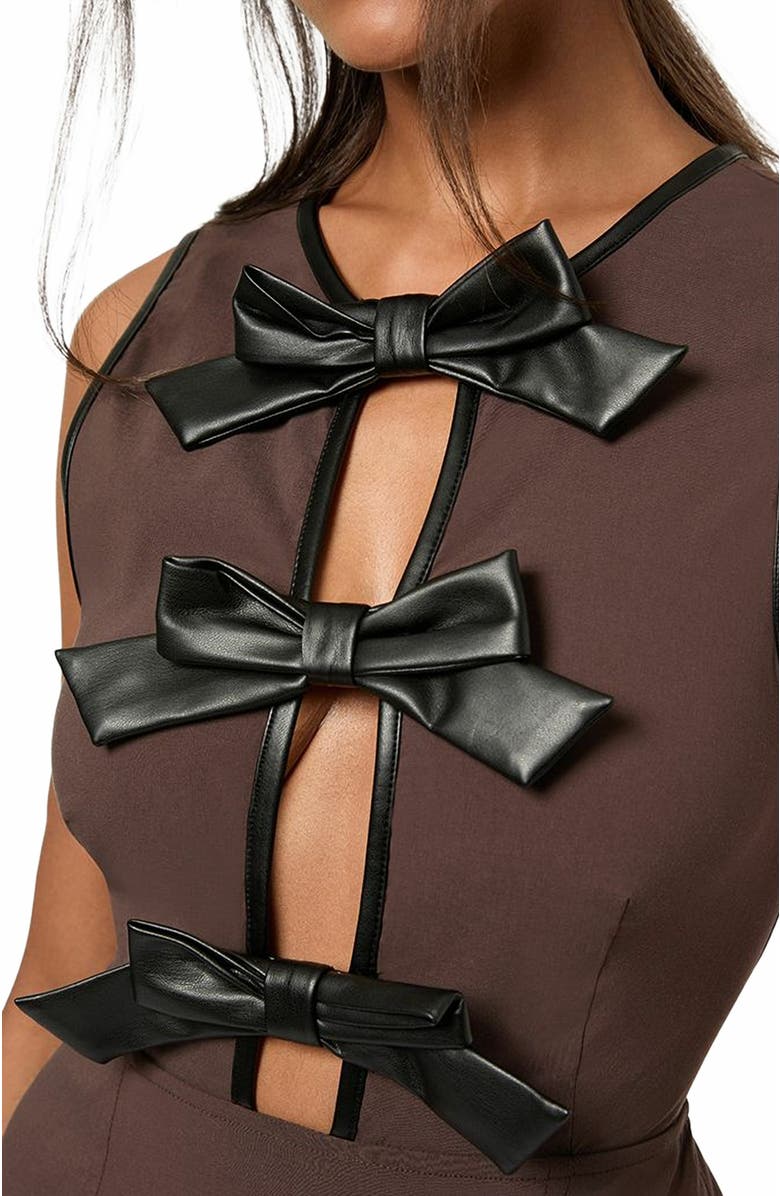 WeWoreWhat Vegan Leather Piped Peplum Mini Dress, Alternate, color, 