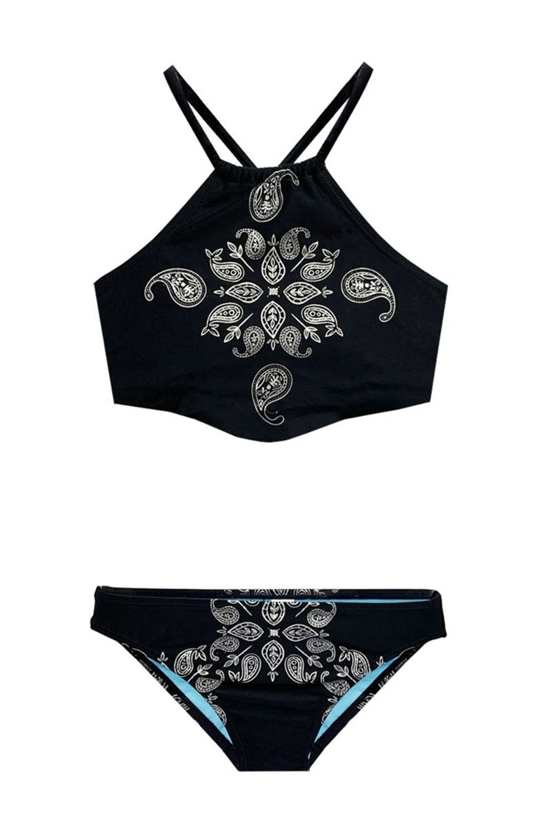 Limeapple Foil Printed Tankini Swimsuit, Main, color, Black