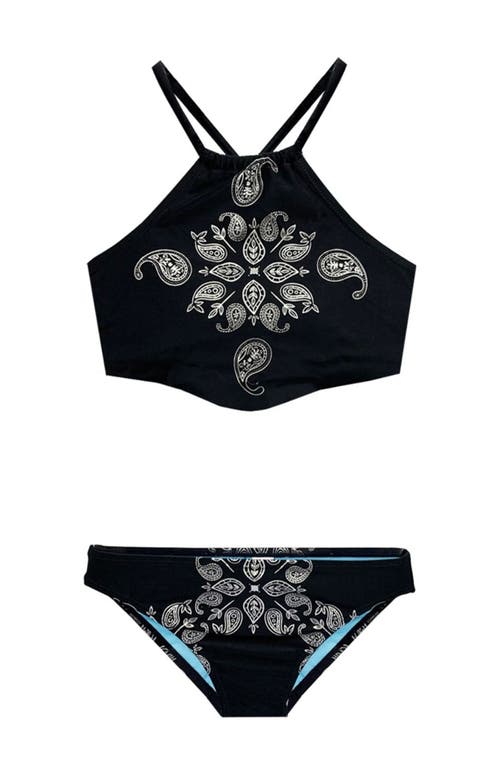 Limeapple Foil Printed Tankini Swimsuit In Black
