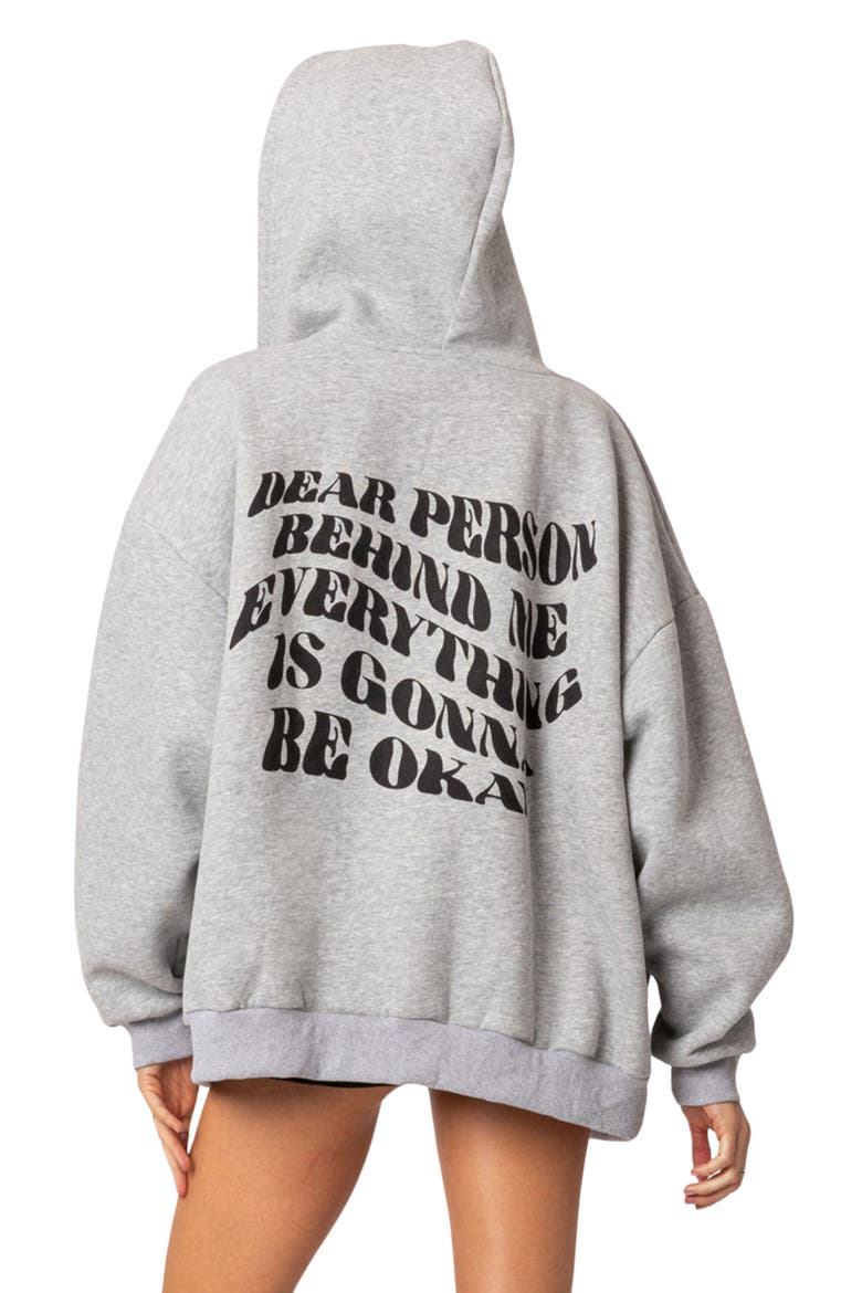 Everything's Okay Oversize Graphic Zip Hoodie, Alternate, color, GRAY MELANGE