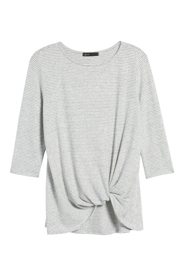 Gibson Twist Front Fleece Top, Alternate, color, GREY/ IVORY MINI STRIPE