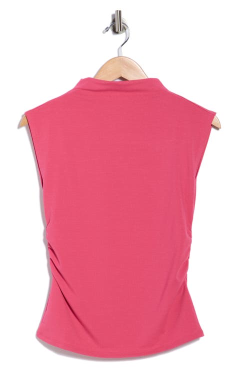 Sleeveless Ruched Mock Neck Top