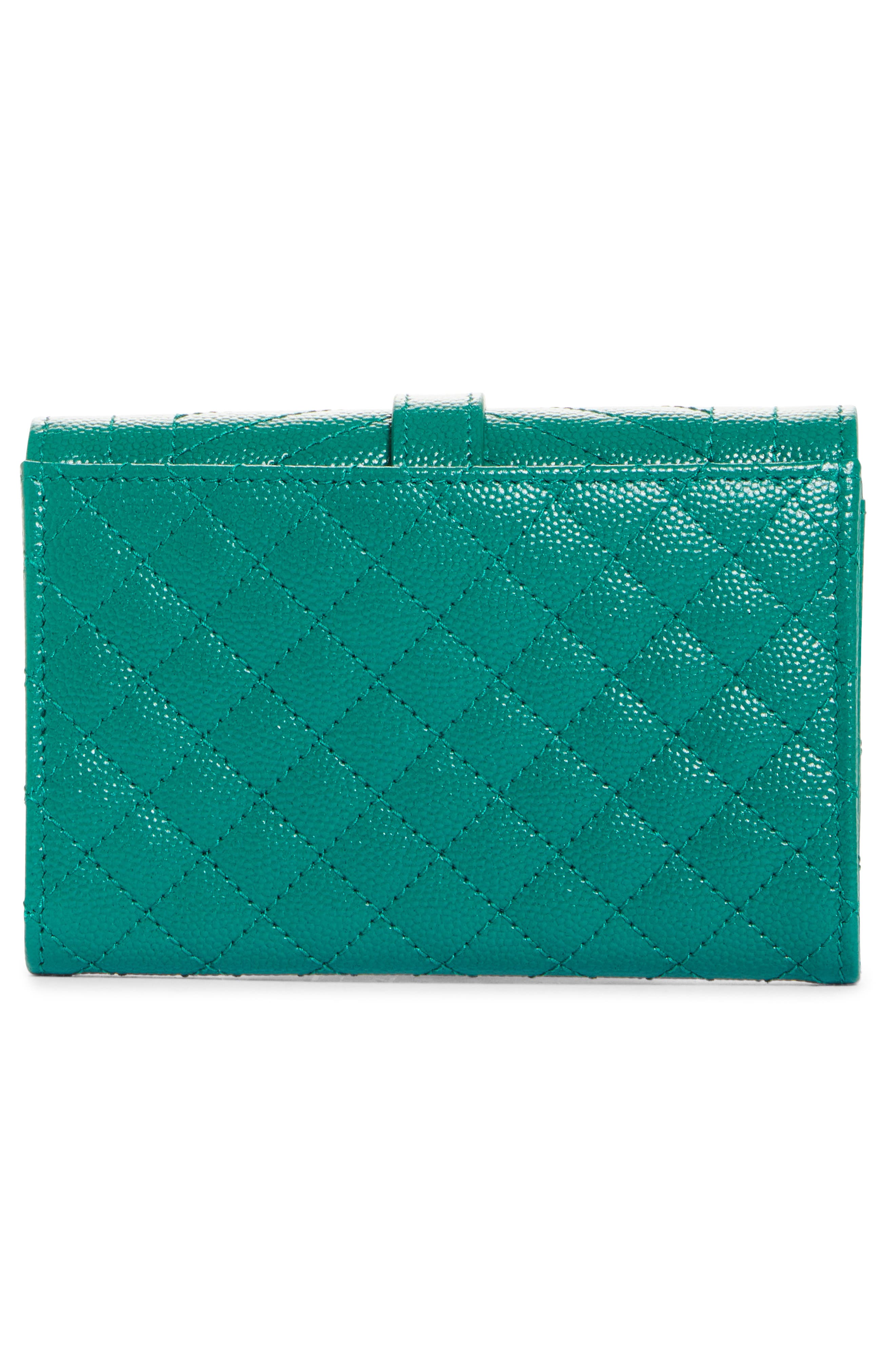 Small Matelassé Leather Envelope Wallet, Alternate, color, GREEN FIELD