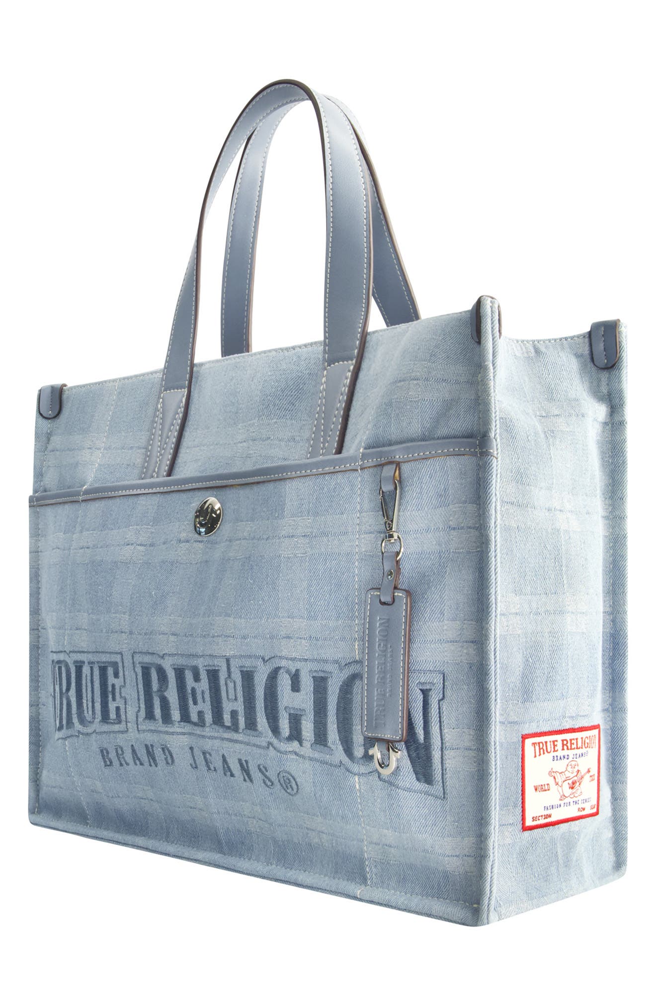 True Religion Stripe Denim City Tote, Alternate, color, 