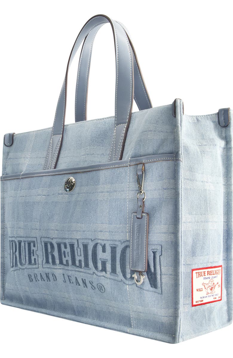 True Religion Stripe Denim City Tote, Alternate, color,