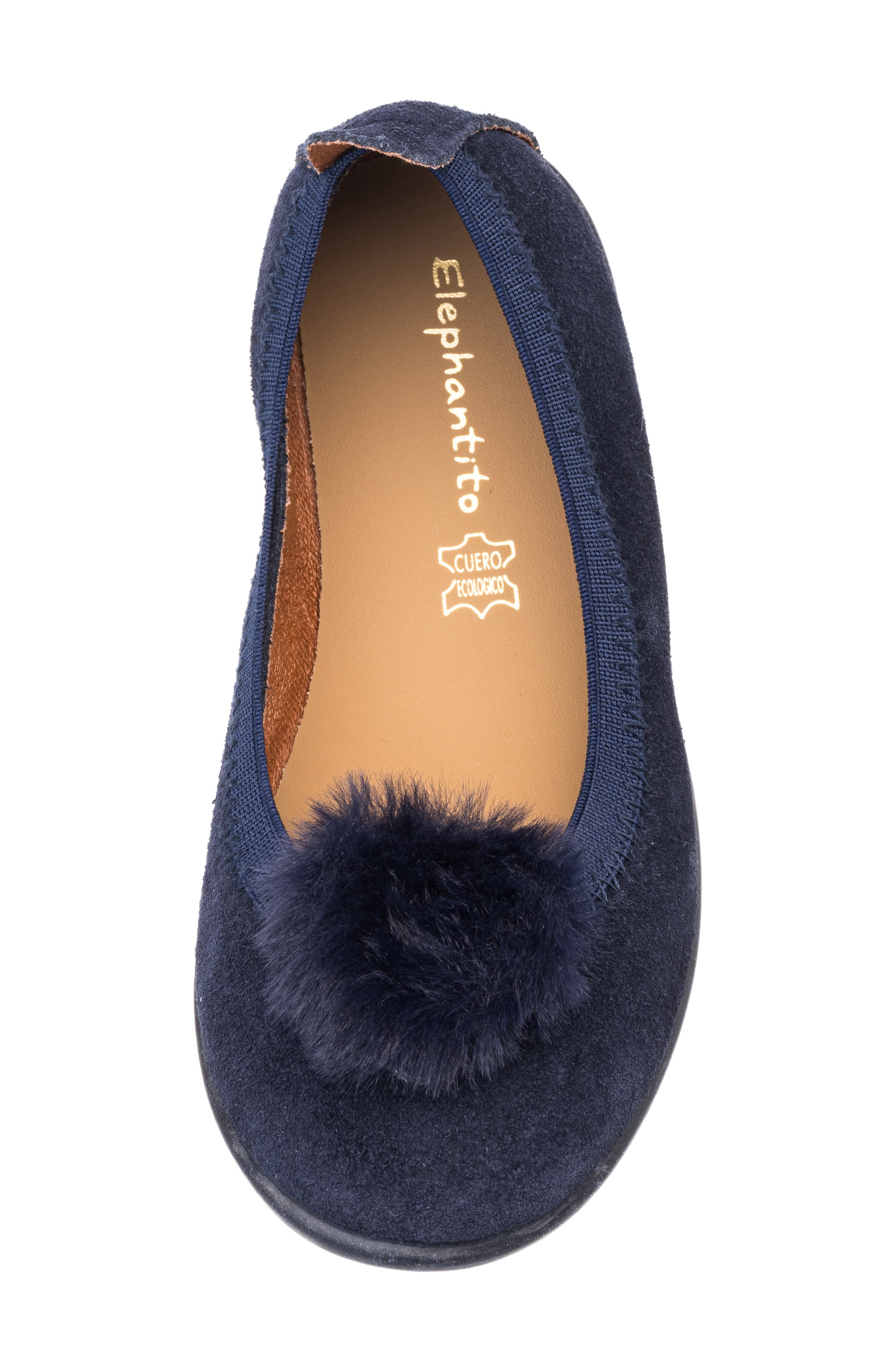Elephantito Kids' Faux Fur Pompom Ballerina Flat, Alternate, color, Blue