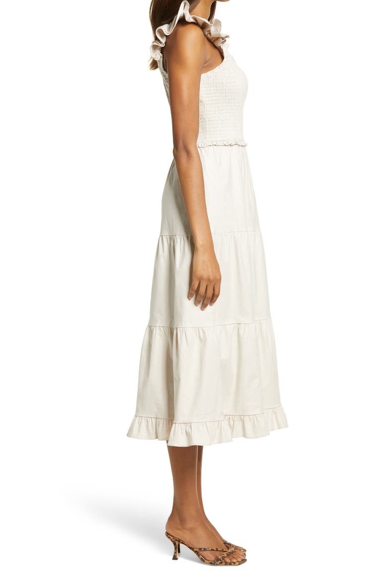 Smocked Bodice Linen Blend Sundress, Alternate, color, BEIGE FADED