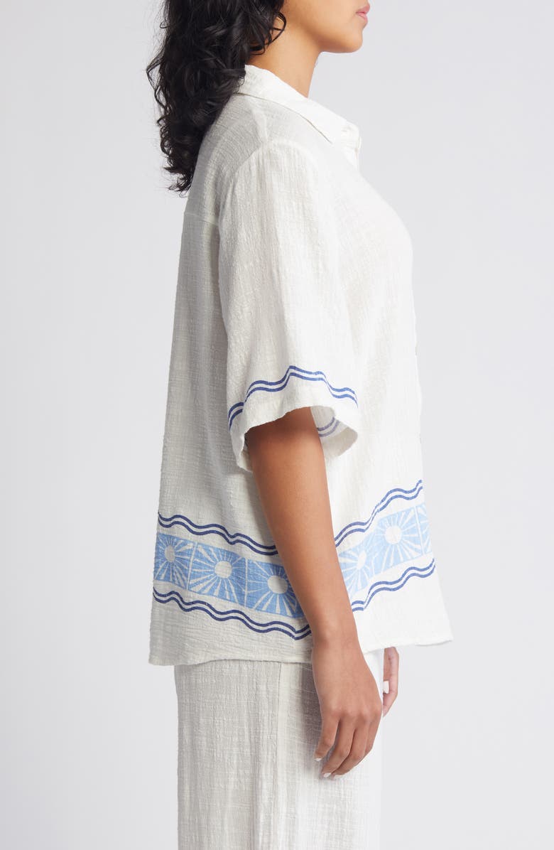 Rip Curl Santorini Border Print Short Sleeve Button-Up Shirt, Alternate, color, 