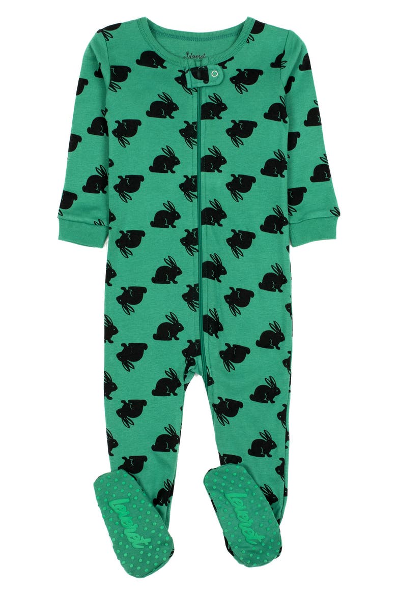 Footed Cotton Easter Matching Family Pajamas, Bunny Prints, Main, color, GREEN