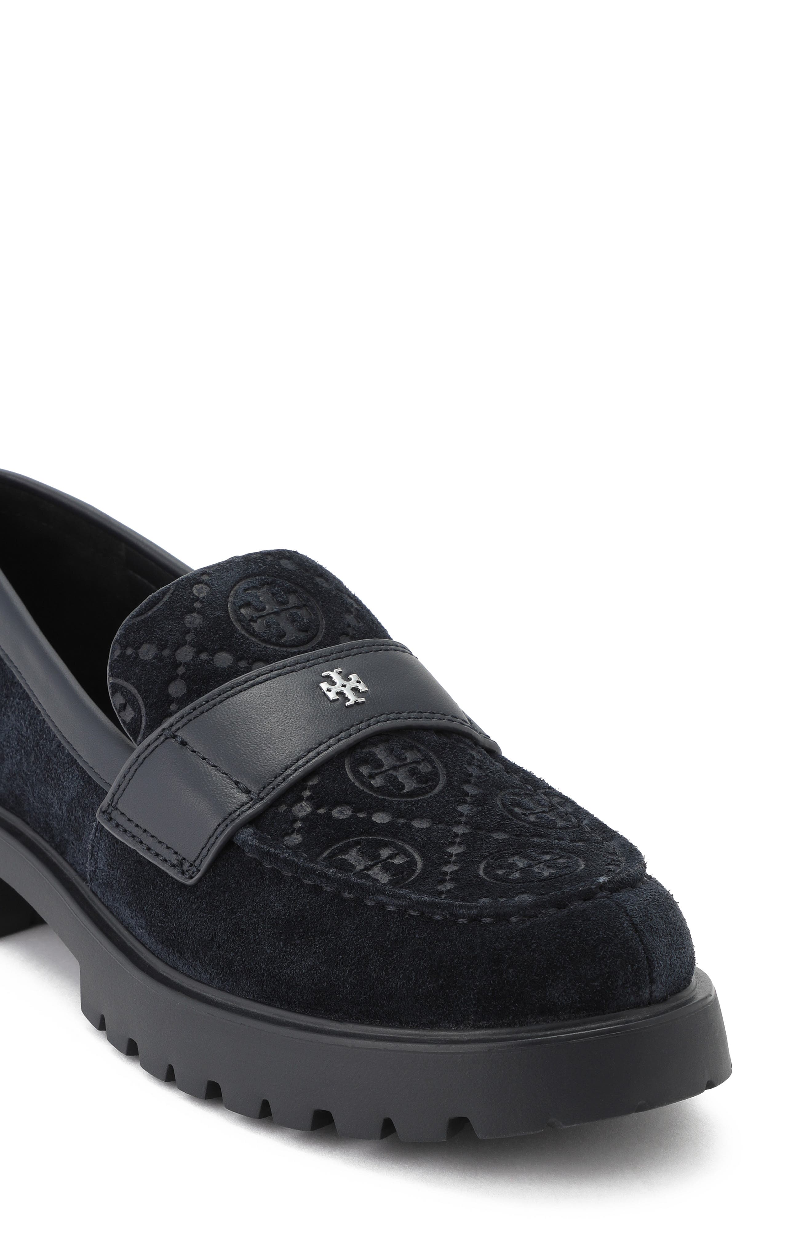Tory Burch T Monogram Lug Sole Loafer, Alternate, color, Navy / Navy / Navy